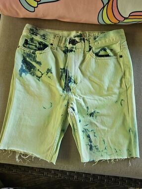 Brazil Neon Green Tie-Dye Denim Cutoff Shorts Waist 29